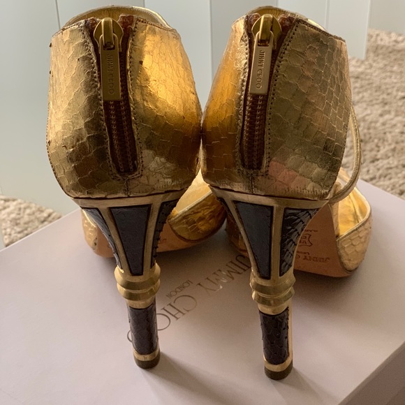 Jimmy Choo Elaphe Gold Snake Skin Heels - Picture 4 of 8